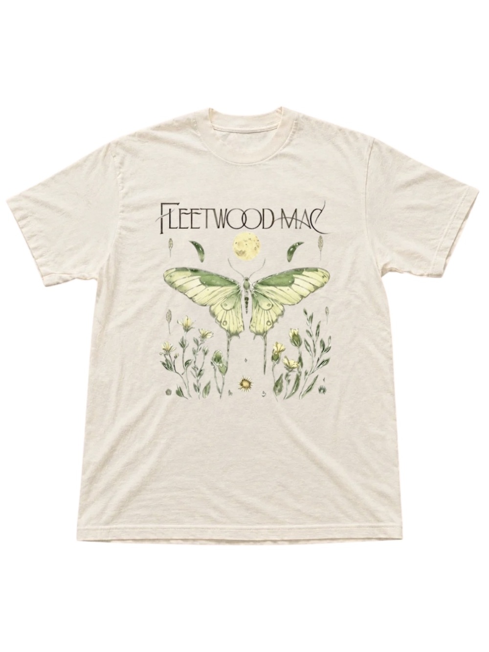 Gilean Cream Graphic Tee with Green Moth Design